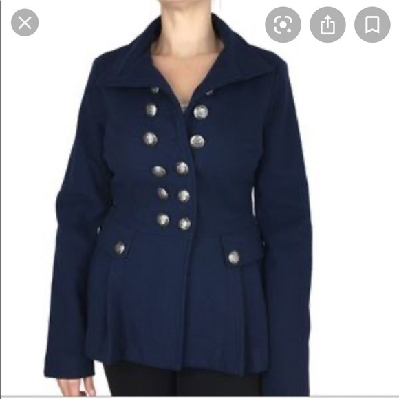 Free People Wool Peplum Military Pea Coat Navy Size 0 - Picture 2 of 6